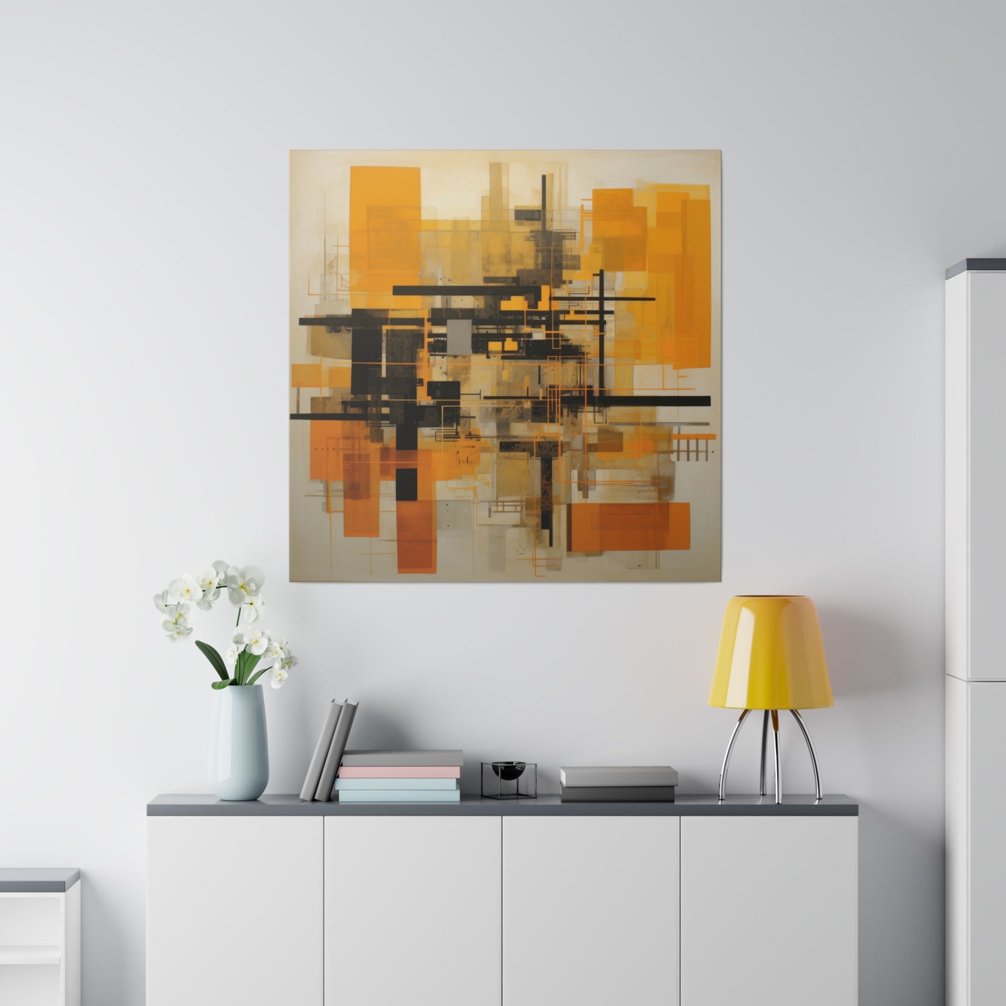 Metropolis Abstract: Golden Geometric Canvas