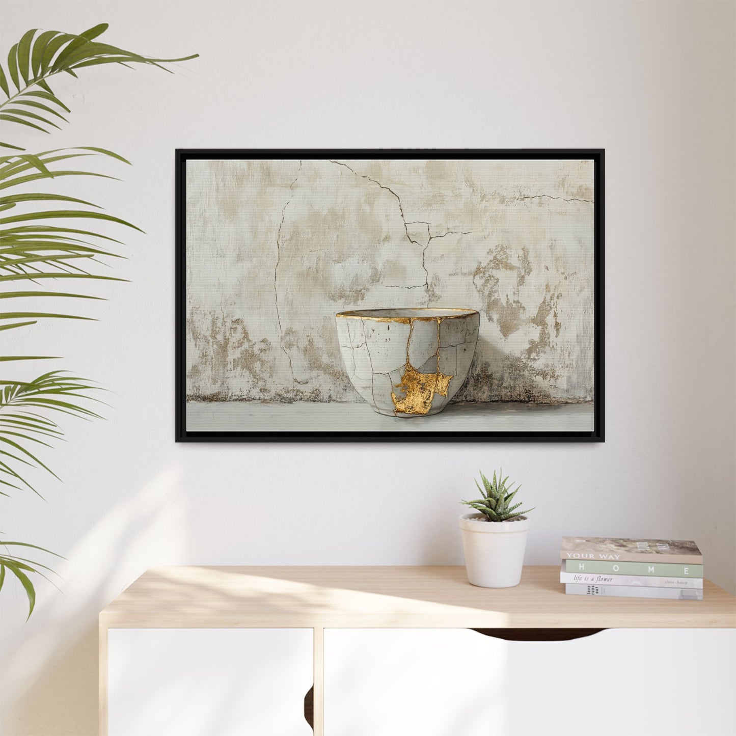 Elegant Kintsugi Framed Matte Canvas Art (W_002F)