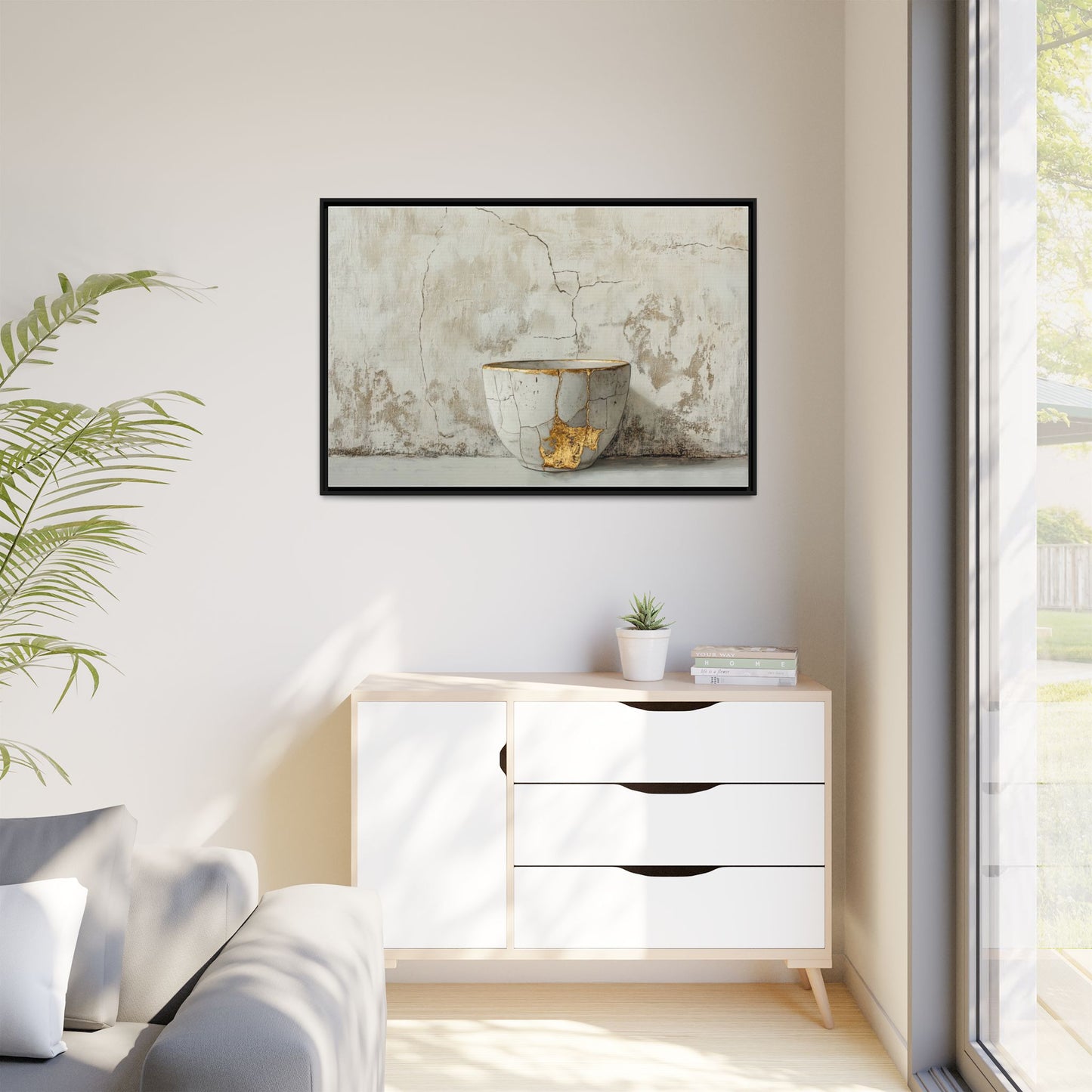 Elegant Kintsugi Framed Matte Canvas Art (W_002F)