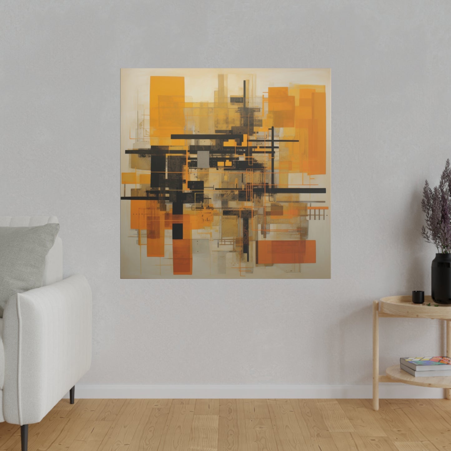 Metropolis Abstract: Golden Geometric Canvas